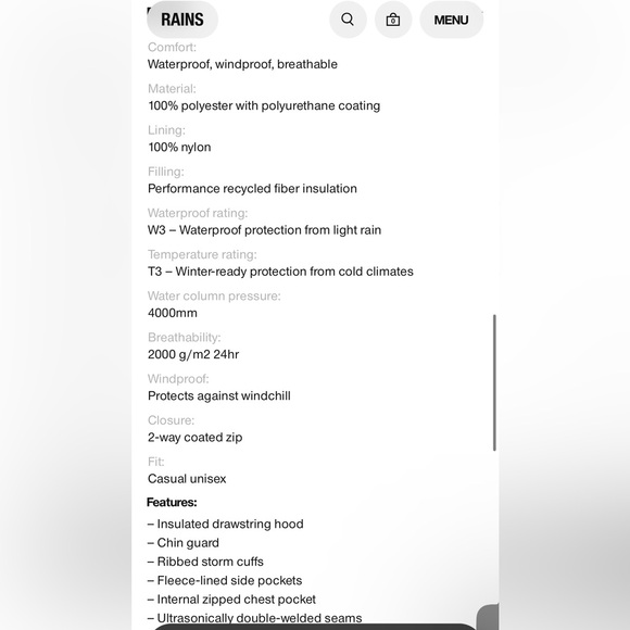 NWT Rains Alta Puffer Jacket - Womens XS - Picture 7 of 10